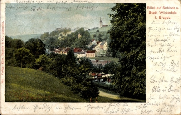 Ak Wildenfels in het Ertsgebergte, kasteel en stad