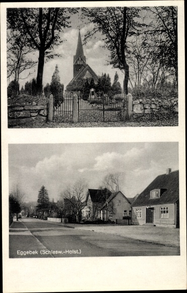 Ak Eggebek Kreis Flensburg, Kirche, Kirchhof, Straßenpartie