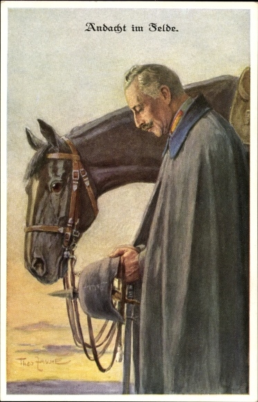 Artist PC Kaiser Wilhelm II, devotion in the field, horse, prayer