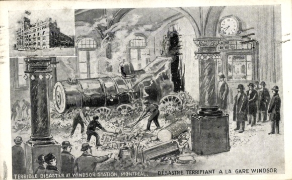 Postcard Montreal Quebec Canada, terrible disruption at Windsor train station