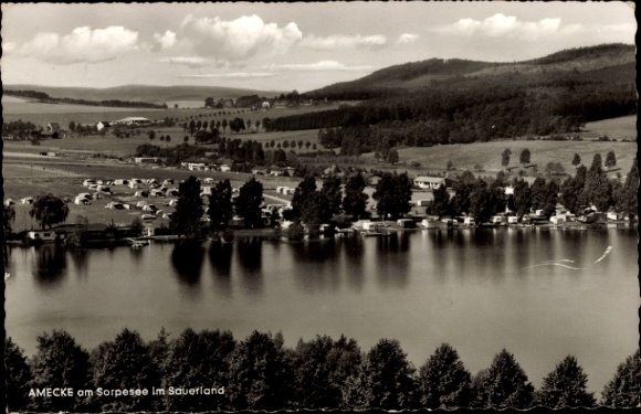 Postcard Amecke Sundern in the Sauerland, Sorpesee, Amecke, landscape, campsites, water area