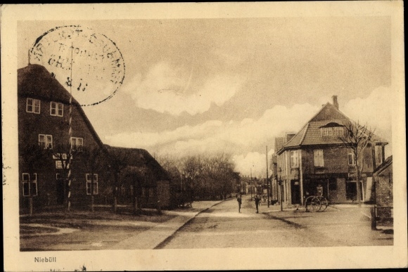 Postcard Niebüll in North Friesland, street section in town, inn