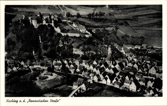 Postcard Harburg an der Wörnitz Swabia, aerial photograph