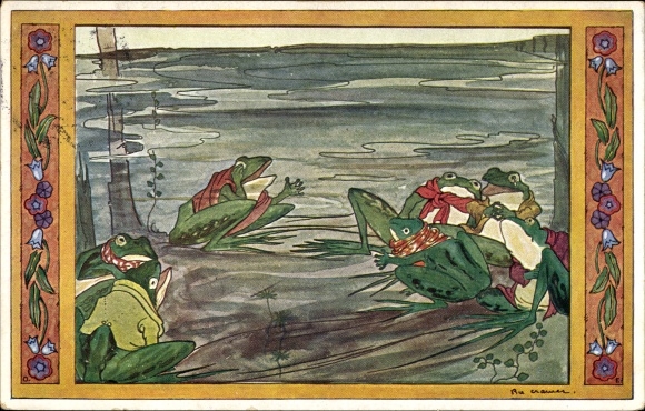 Kunstenaar Ak Cramer, Rie, Kinderdeuntjes uit Grootmoeders Tijd, Daar zaten zeven Kikkertjes, Frogs