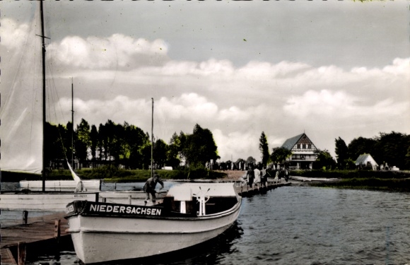Ak Lembruch am Dümmersee, Brinkmeyers Strandlust, steiger, boot Nedersaksen