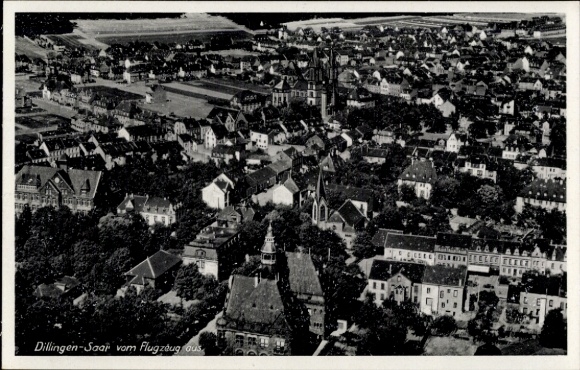 Postcard Dillingen in Saarland, aerial photograph