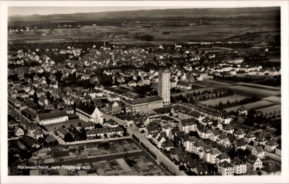 Postcard Kornwestheim in Württemberg, aerial photograph