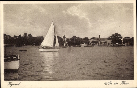 Ak Vegesack Hansestadt Bremen, An der Weser, Segelboot