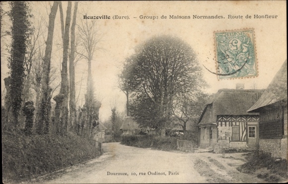 Postcard Beuzeville Eure, Group of Norman Houses, Route de Honfleur