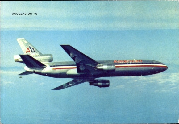 Postcard Douglas DC 10, passenger aircraft, American Airlines