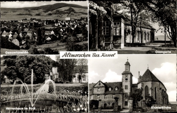 Postcard Altmorschen Morschen Hesse, orangery, manor house, monastery church