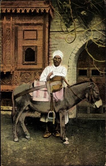 Postcard Egypt, local man with donkey
