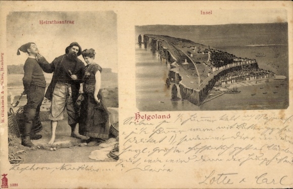 Postcard North Sea island of Heligoland, marriage proposal, total view