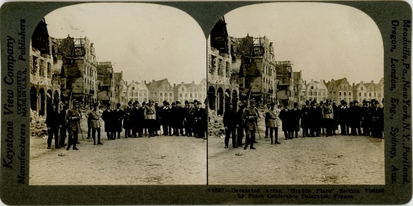 Stereo photo Arras Pas de Calais, Peace Conference delegates visit devastated Arras