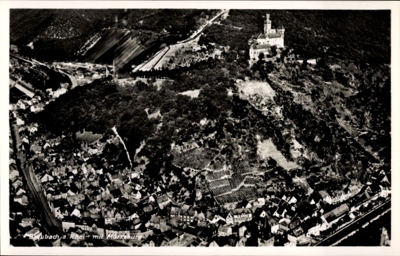 Postcard Braubach am Rhein, aerial photograph