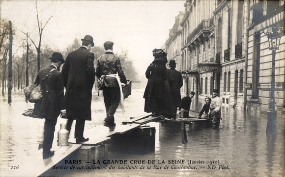 Ansichtkaart Parijs VII, De grote overstroming van de Seine, januari 1910