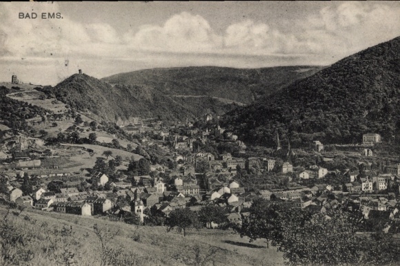 Ak Bad Ems an der Lahn,  Landschaft, Hügel, Häuser, 