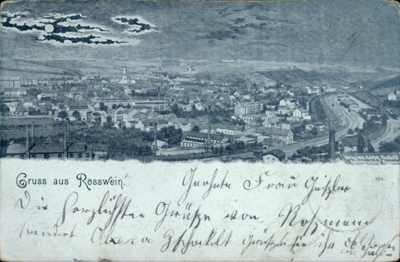 Ak Rosswein Roßwein in Sachsen, Panorama Stadtansicht, Gruss aus  Wolken
