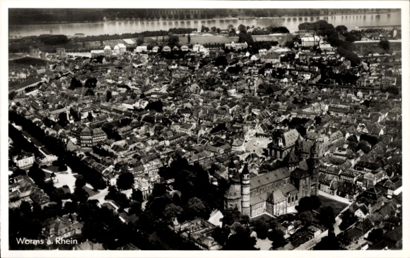 Postcard Worms am Rhein, aerial photograph