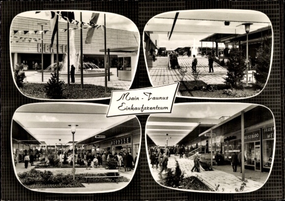 Postcard Sulzbach im Taunus, Main-Taunus shopping center, exterior view, Hertie, travel agency