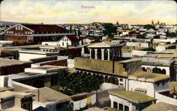 Postcard Damascus Syria, bird's eye view of the place, house roofs
