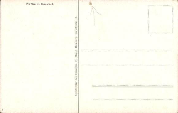 Kunstenaarsbriefkaart Hamburg Bergedorf Curslack, kerk, begraafplaats