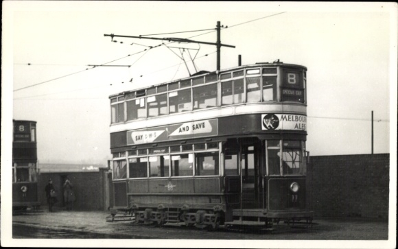 Photo Leeds Yorkshire England, Tram 11, Lowfield Road Football Siding 1953