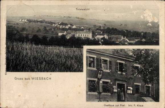 Postcard Wiesbach Eppelborn in Saarland, total view, Gasthof zur Post