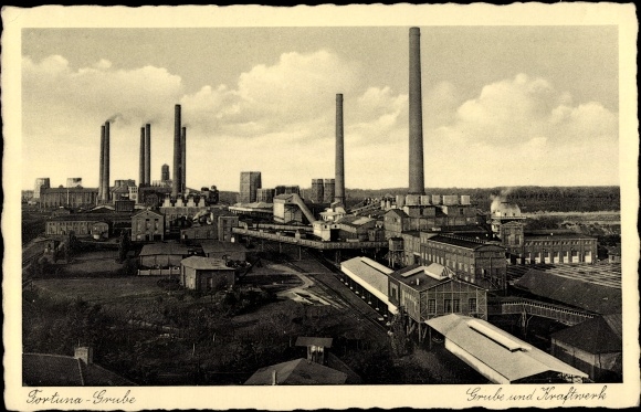 Postcard Bergheim an der Erft, Fortuna mine and power plant