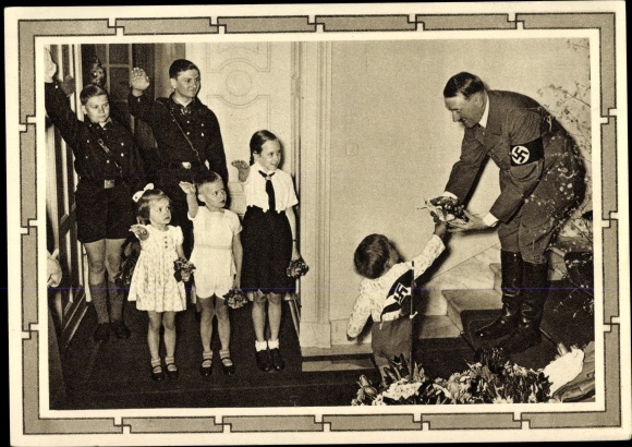 Ganzsachen Ak Führer und Reichskanzler Adolf Hitler, Kinder gratulieren, HJ, BDM