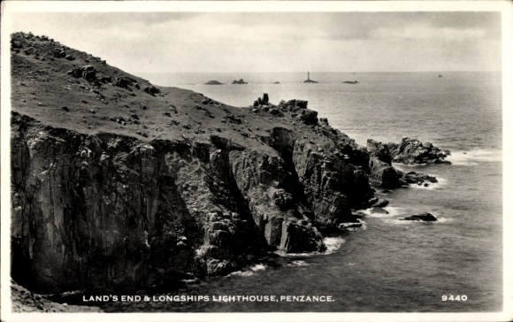 Postcard Penzance Cornwall England, Land's End, Longships Lighthouse