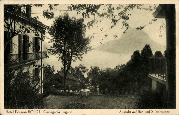 KP Castagnola Cassarate Lugano Canton Ticino, Hotel Boldt, widok na jezioro i S. Salvatore