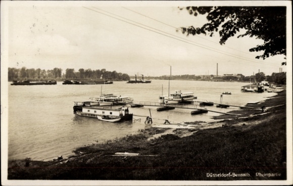 Ak Benrath Düsseldorf am Rhein, Düsseldorf Bennath, Rheinlandschaft, Boote am Wasser