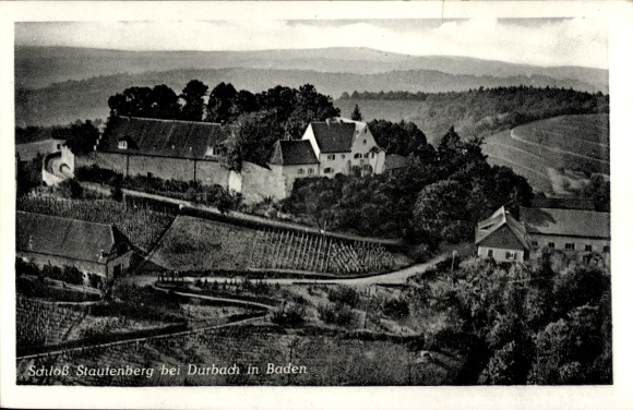 Ak Durbach in Baden, Schloß Staufenberg, Fliegeraufnahme