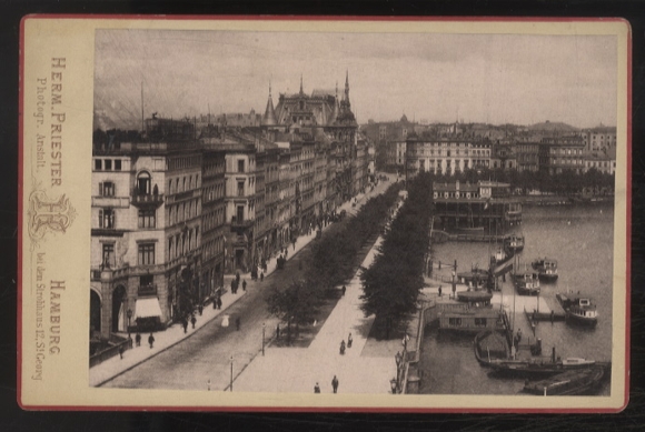 Cabinet Photo Hamburg, Alter Jungfernstieg, row of houses, Inner Alster with excursion boats