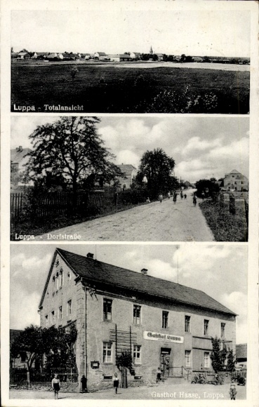 Ak Luppa Wermsdorf in Sachsen, Luppa - Totalansicht, Luppa Dorfstraße, Gasthof Haase, Luppa