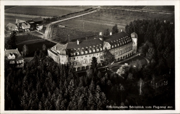 Postcard Schwäbisch Gmünd in Württemberg, recreation home Schönblick from a bird's eye view, forest and L