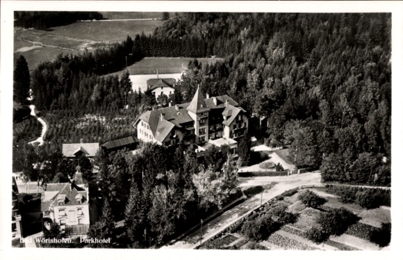 Postcard Bad Wörishofen in Unterallgäu, aerial photograph, Parkhotel