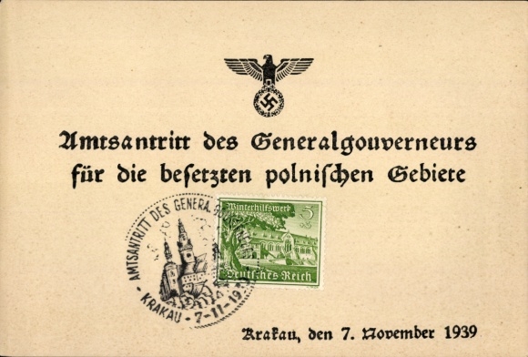KP Kraków Kraków Polska, inauguracja Generalnego Gubernatora na okupowane ziemie polskie w 1939 r