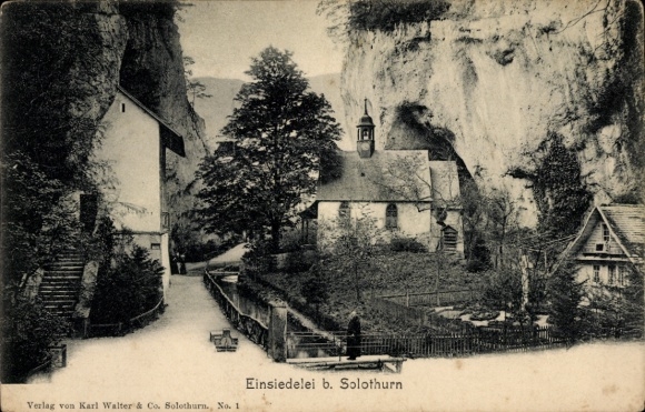 PC Solothurn City Switzerland, hermitage, church, rocky landscape, publisher Karl Walter & Co.