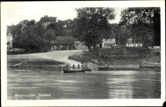 Postcard Belgern in northern Saxony, jetty of the Elbe ferry