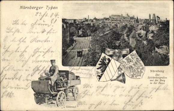 KP Norymberga w Środkowej Frankonii, Spittlertorgraben, zamek, herb, typy norymberskie, elektryczne