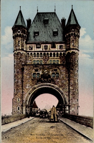 Postcard Worms am Rhein, Ludwigsthor, entrance to the Four Louis, historical architecture