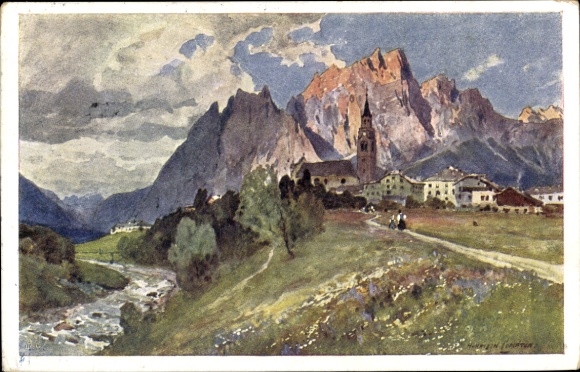 Kunstenaar Ak Compton, Edward Harrison, Cortina d'Ampezzo verso Pomagagnon, Dolomiti