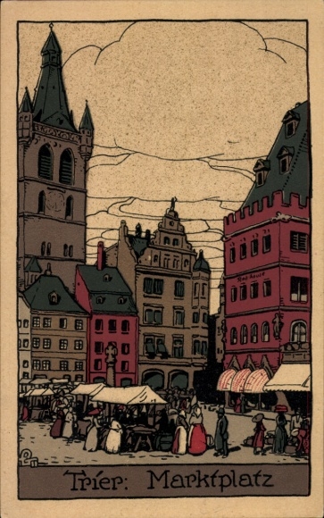 Steindruck Ak Trier an der Mosel, Marktplatz