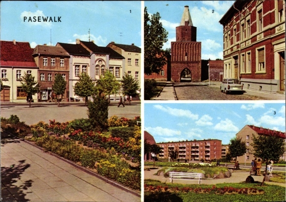 Postcard Pasewalk in Mecklenburg-Western Pomerania, Ernst Thälmann Platz, Mühlentor, Platz der Aufbauhelfer