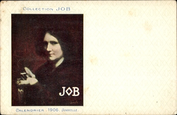 Kunstenaarskaart Duvocelle, Collectie Job, Calendrier 1906, vrouw, sigaret
