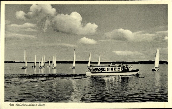 Postcard Bad Zwischenahn, Zwischenahner Meer, motor boat, sailing boats