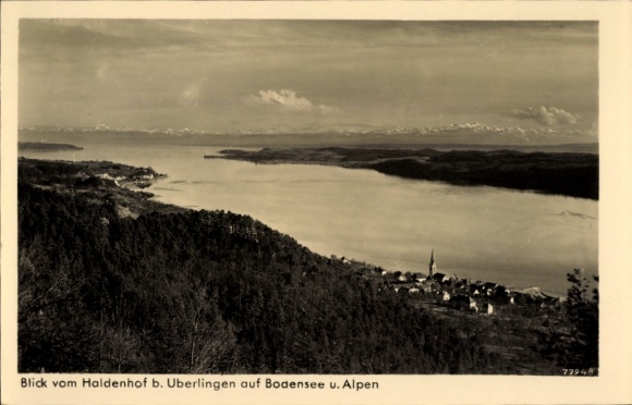 Postcard Überlingen on Lake Constance, view of Lake Constance and the Alps, Haldenhof, landscape photograph, Schwa...