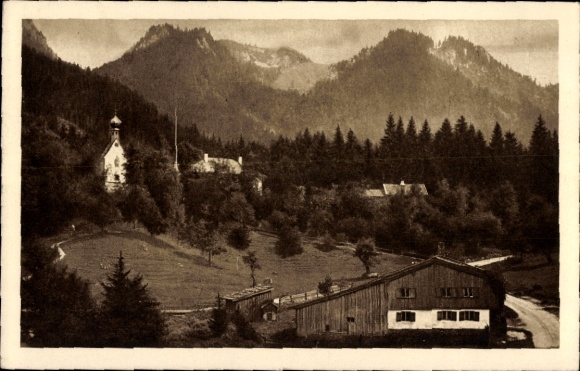 Postcard Birkenstein Fischbachau in Upper Bavaria, partial view, mountains